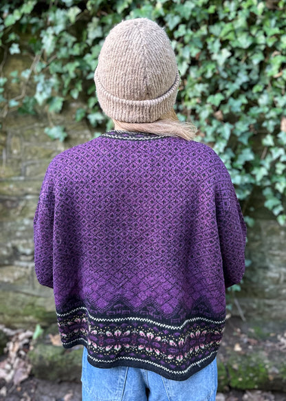 Vintage Nordic Frost 100% Wool Cardigan Purple / Black in Petite L