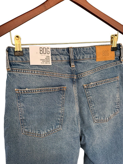 Urban Outfitters Laine Mid Rise Blue Comfort Stretch Slim Straight 30W 32L