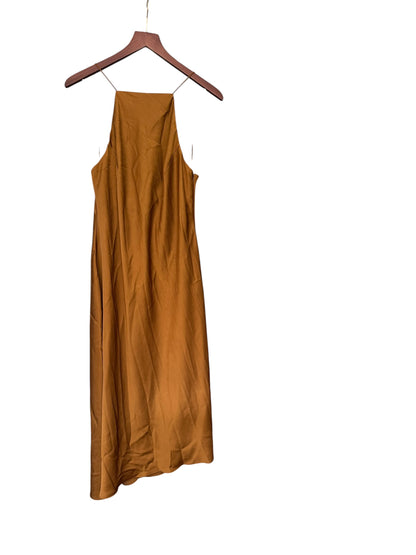 Massimo Dutti Bronze / Gold Satin Asymmetrical Hem Midi Dress - Size 42 UK 14