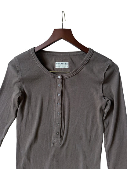 Free People We The Free Jamie Henley Brown Long Sleeved Button Up TShirt - Size S