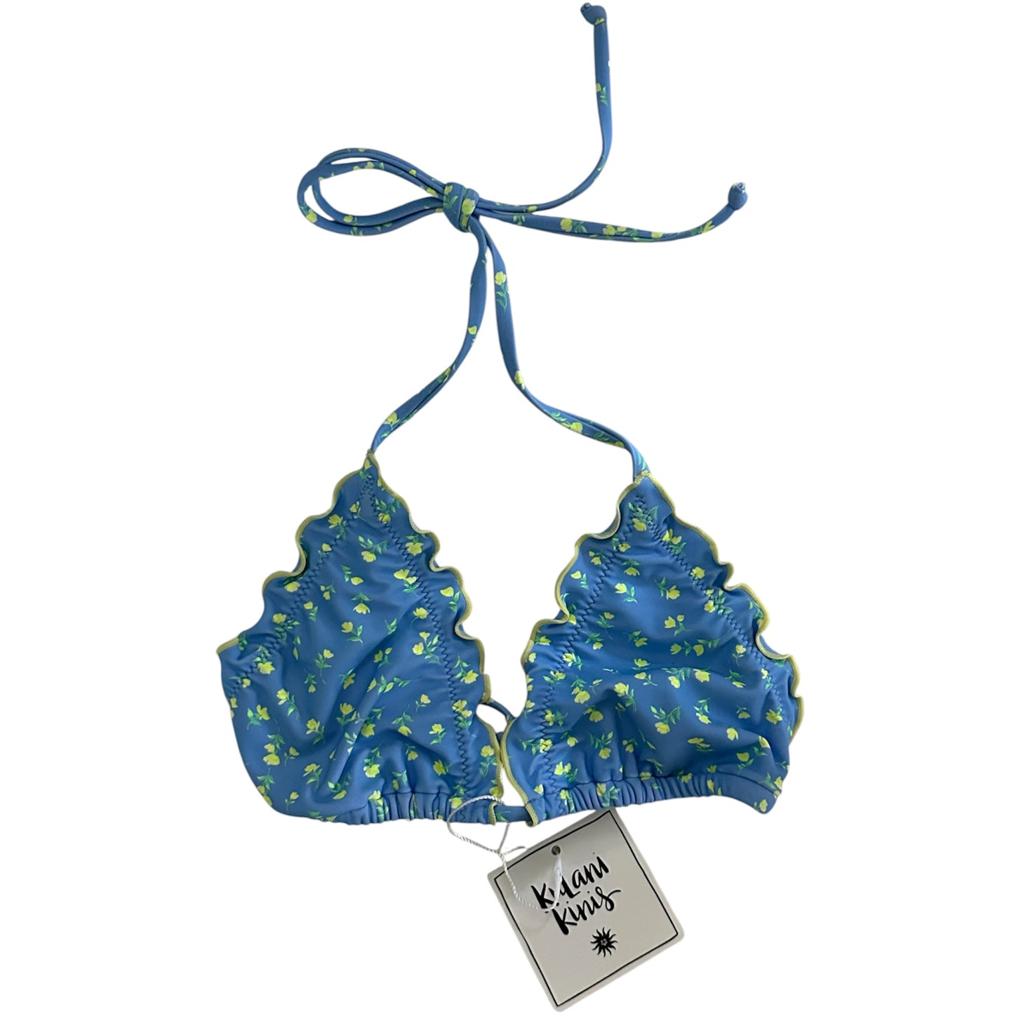 Kulani Kinis Blue Yellow Halter Triangle Bikini Top - Size Small