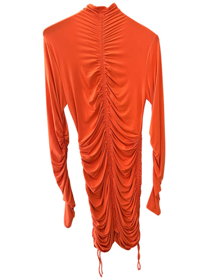 A.L.C. Women's Orange Nolan Zip Ruched Mock Neck Mini Dress Size XL UK 16-18