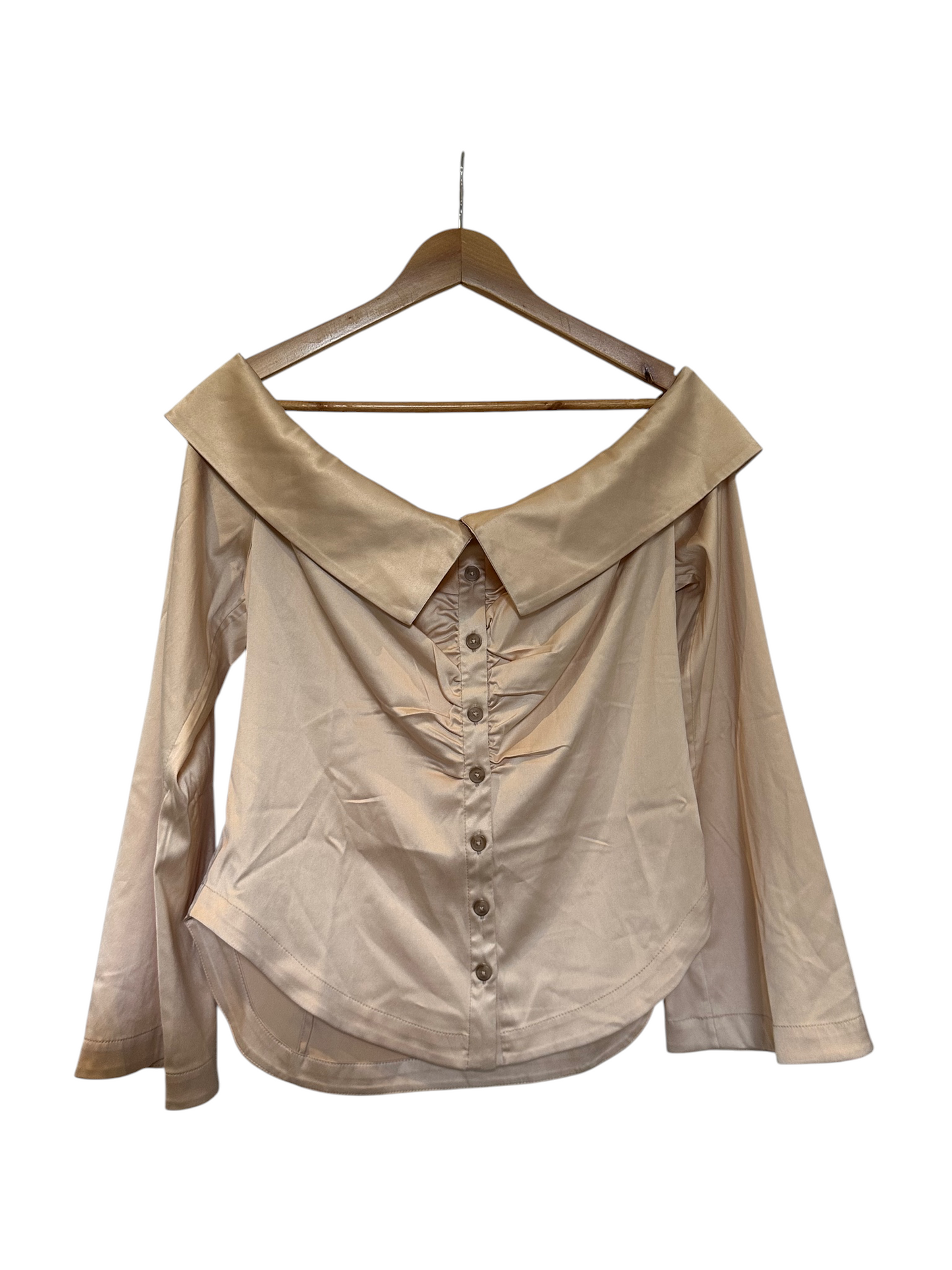 By Anthropologie Off-The-Shoulder Collared Silky Shirt - Size L
