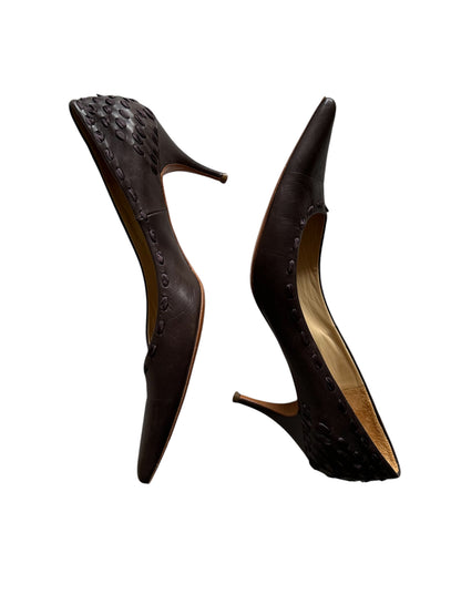 Rare Vintage Chloe Brown Leather Ribbon Knit Heeled Pumps EU 39 / UK 6