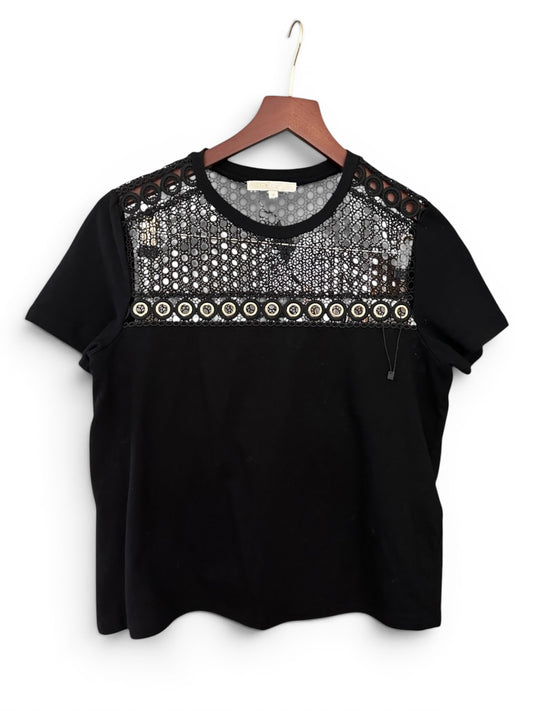 Maje Copper Eyelet & Lace Insert Top in Black Cotton - Size 3 UK 12