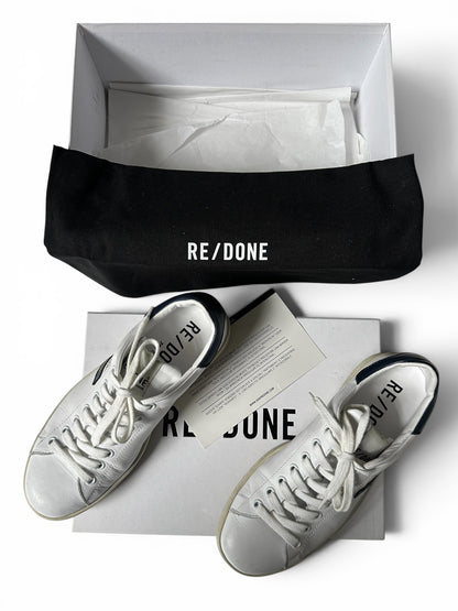 RE/DONE 70s Tennis Sneakers in distressed White leather / Navy Size 36 UK 3