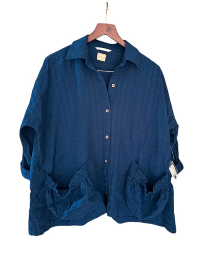 Free People Just Like Me Seersucker Shirt - Navy - Size XS