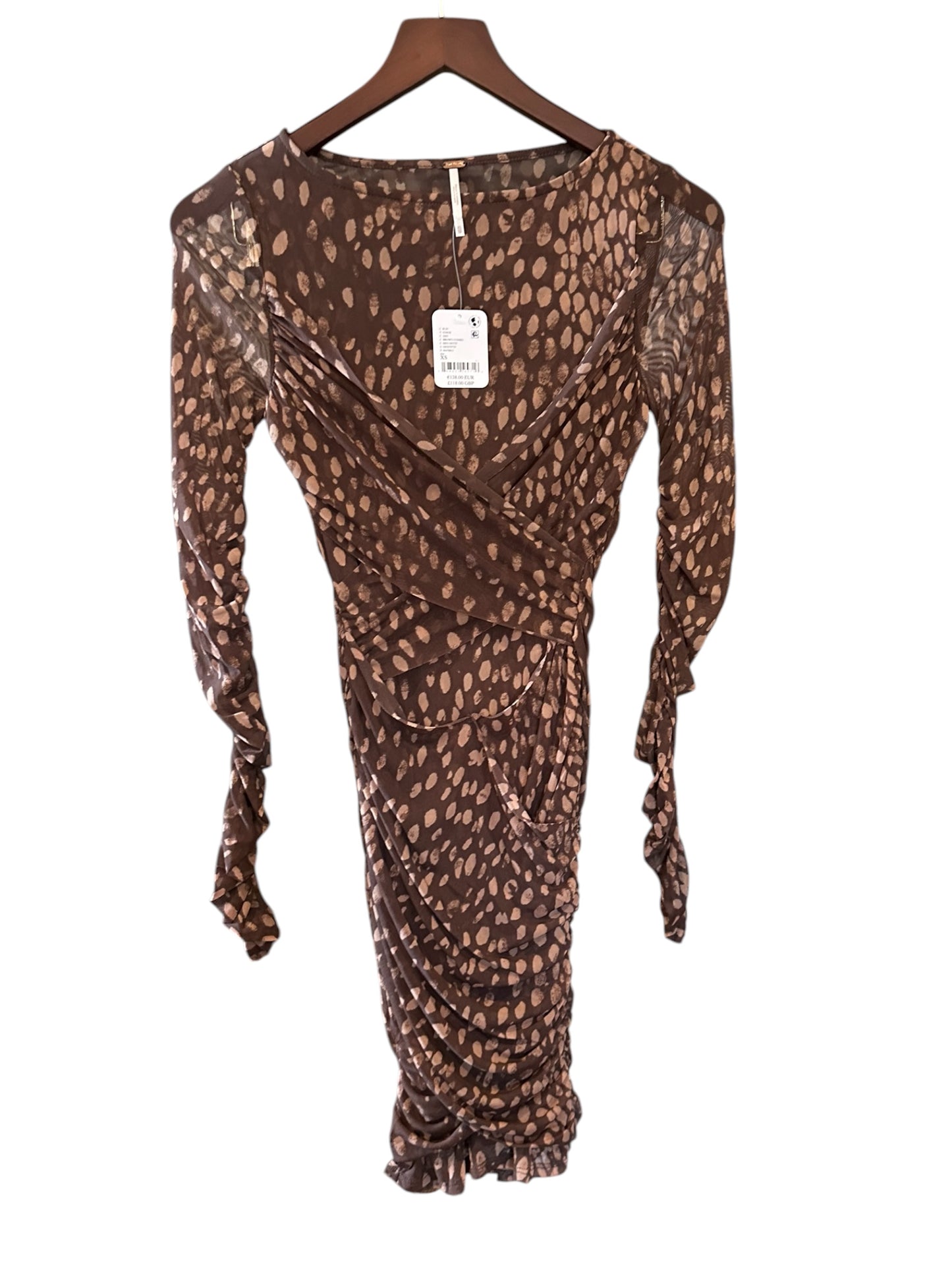 Free People Katana Bodycon Mini Dress Brown Print Combo - Size XS - RRP 118