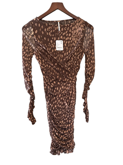 Free People Katana Bodycon Mini Dress Brown Print Combo - Size XS - RRP 118