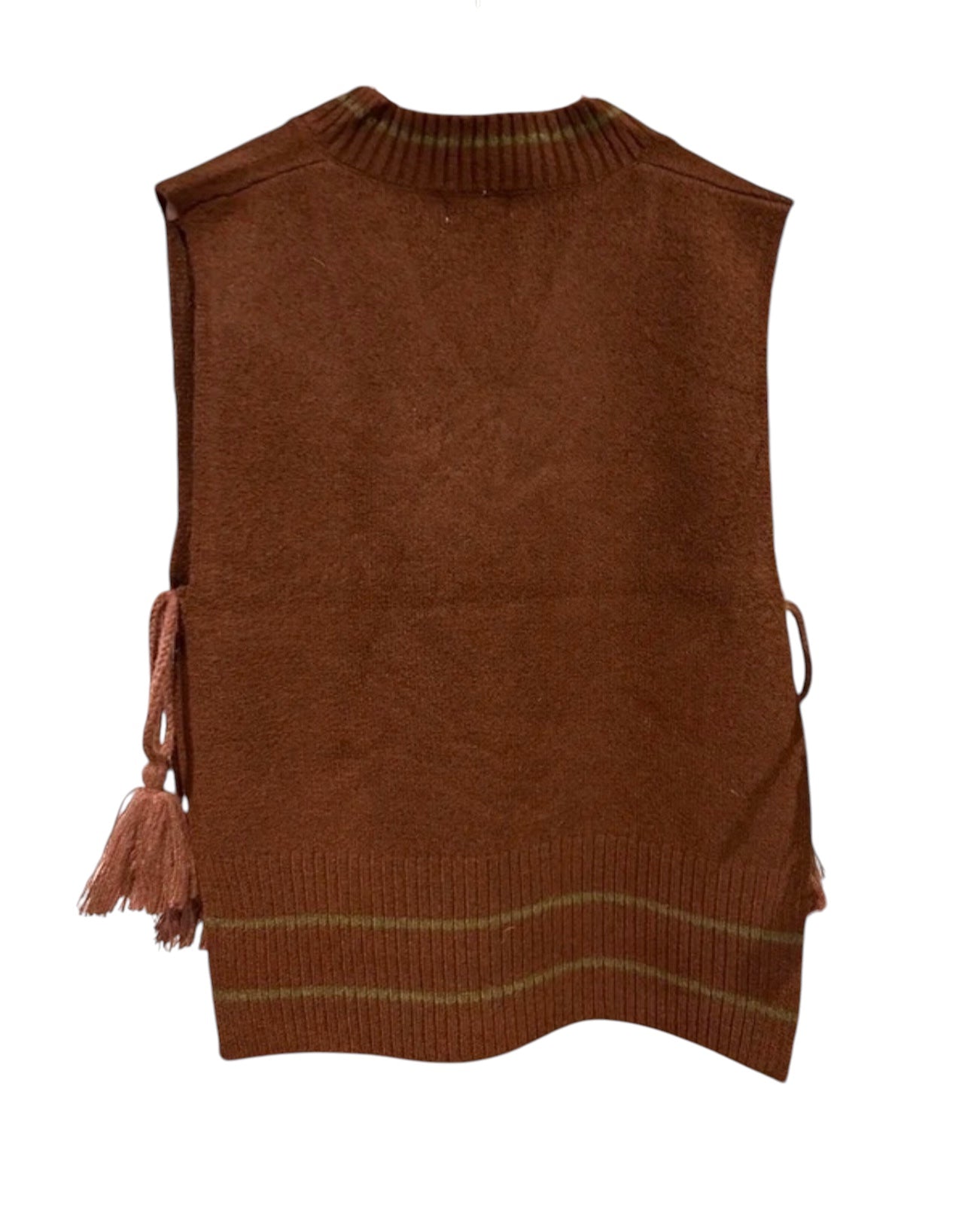Free People All Star Stripe Poncho Knit Vest - Brown Green - One Size