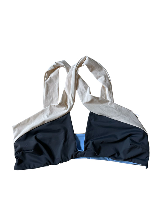 Free People Kya Reversible Coco Bikini Top White Blue - Size XL (L) Dark Grey Blue White