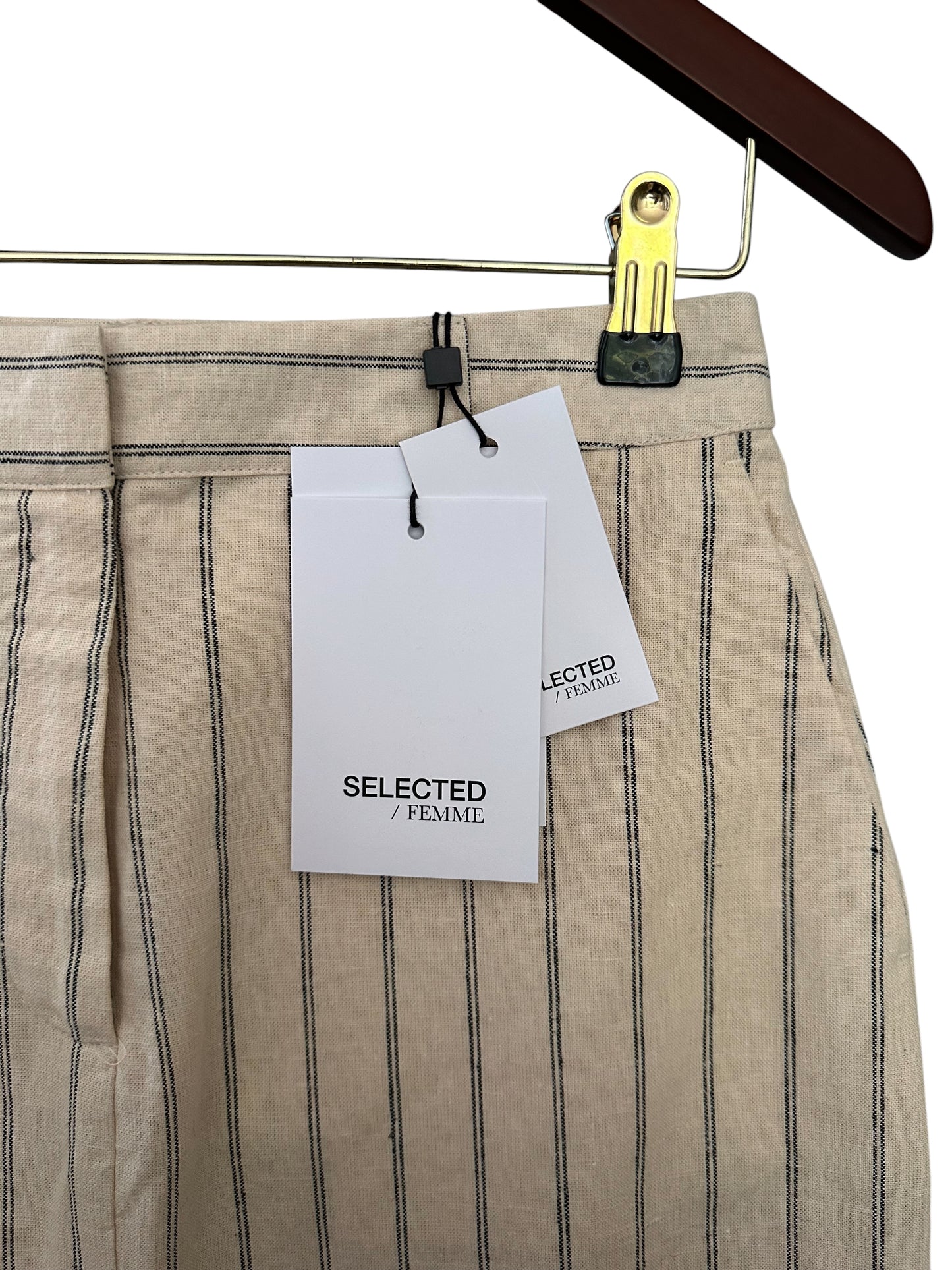 Anthropologie Selected Femme Pinstripe Pencil Skirt Cream With Front Slit UK 6