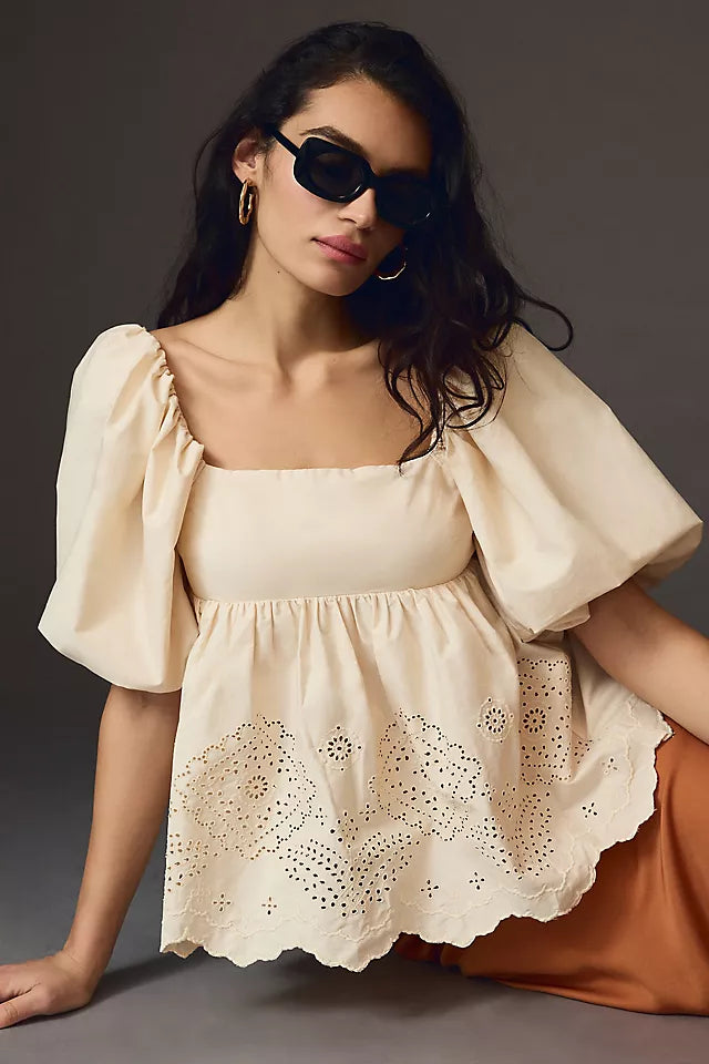Anthropologie Moon River Eyelet Babydoll Top - Size M
