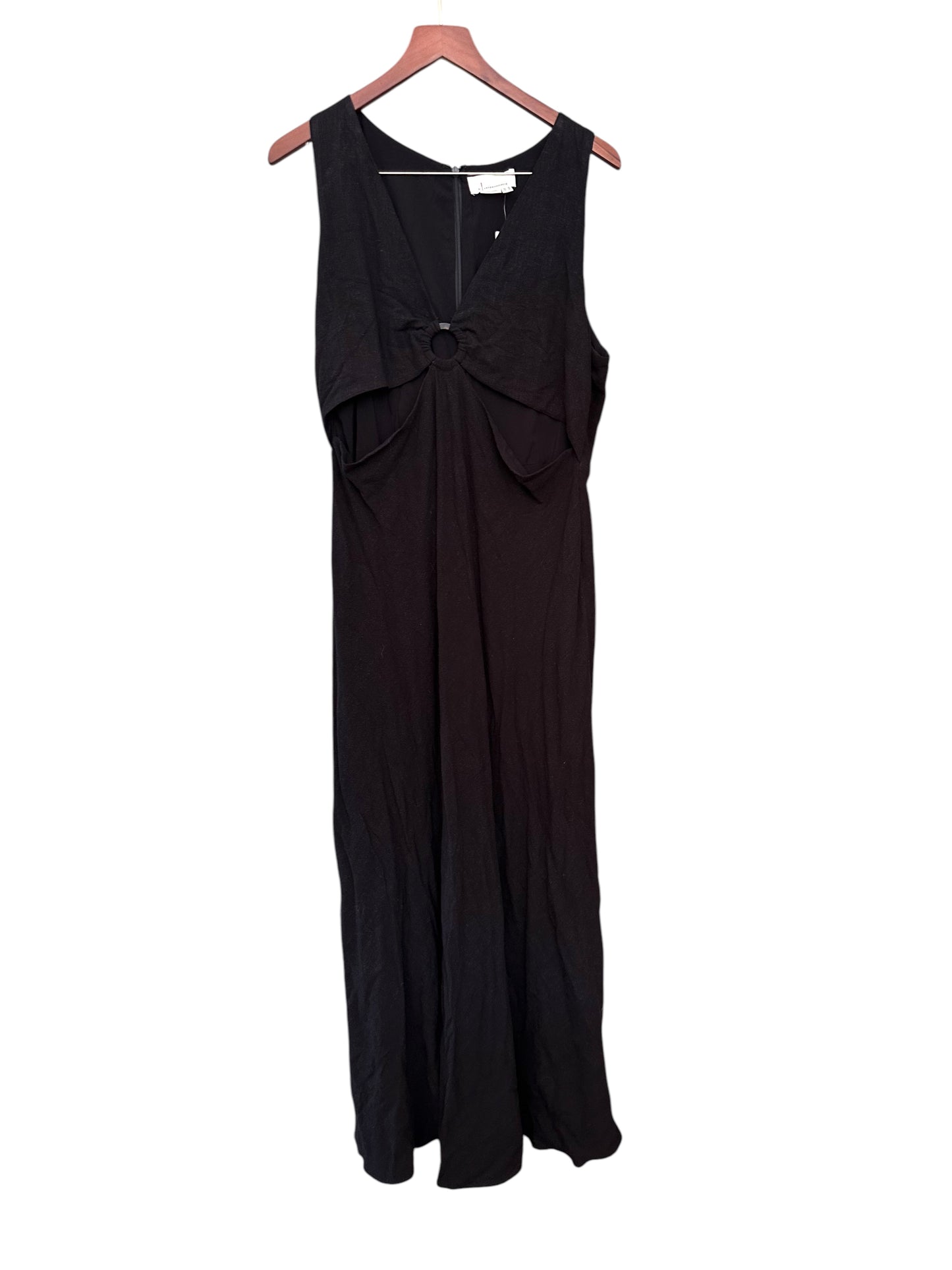 By Anthropologie Black Lola V-Neck Linen-Blend Midi Dress 128 UK 16