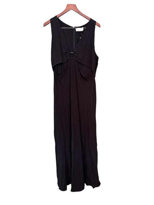 By Anthropologie Black Lola V-Neck Linen-Blend Midi Dress 128 UK 16