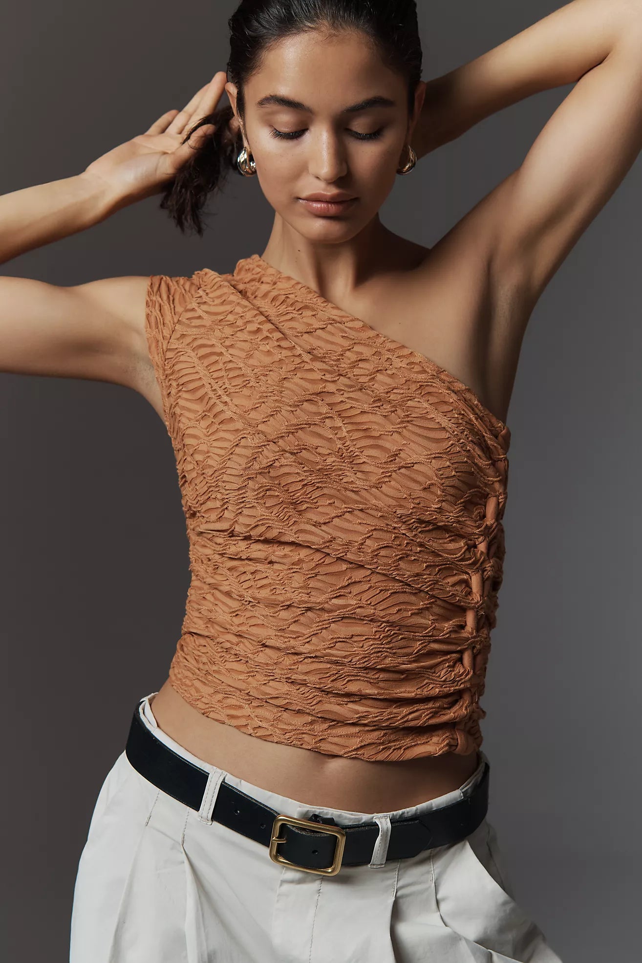By Anthropologie Textured One-Shoulder Top - Size L