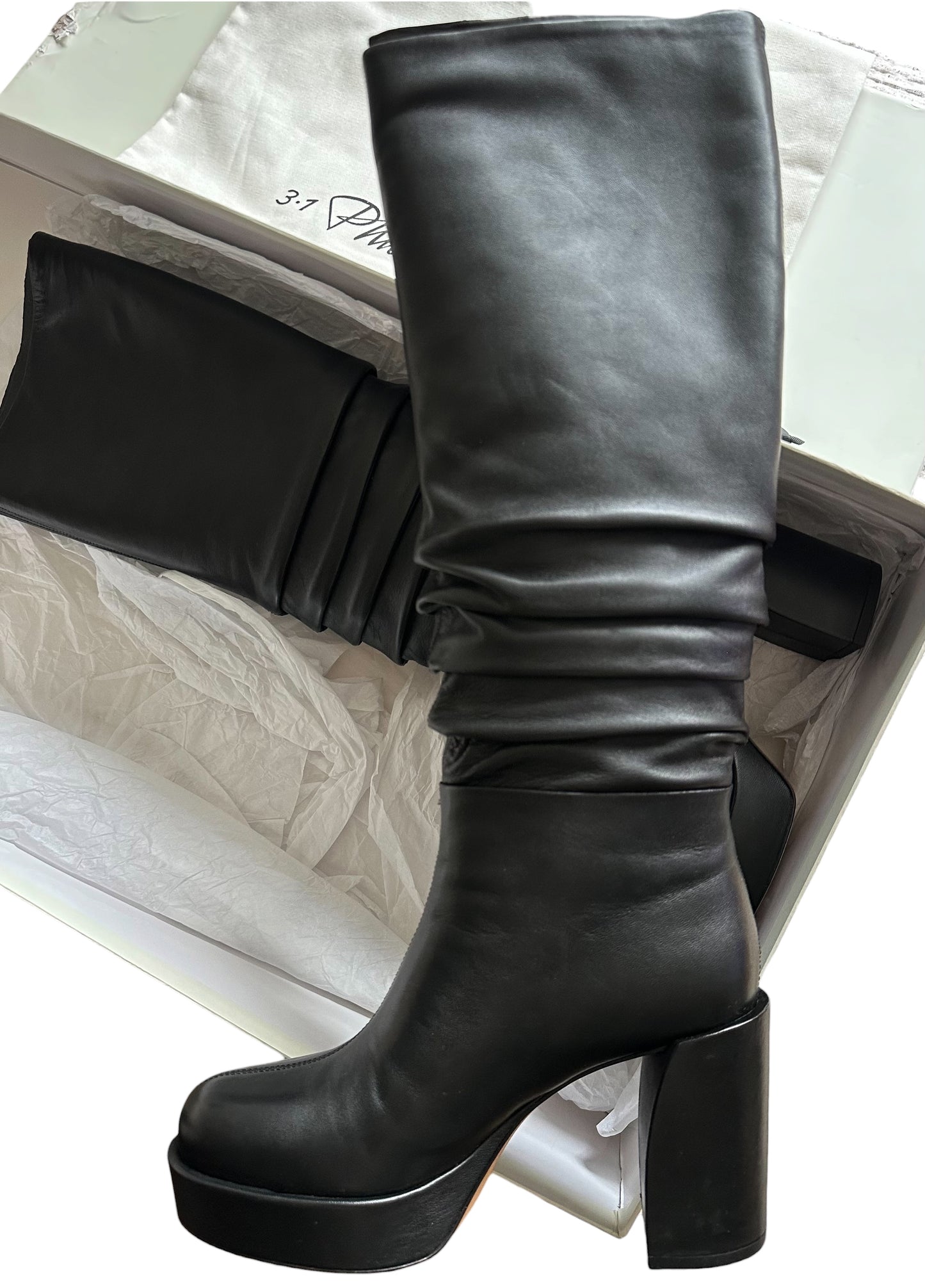 RRP 930 3.1 Phillip Lim Platform Black Leather Slouchy Boot size 37/UK4