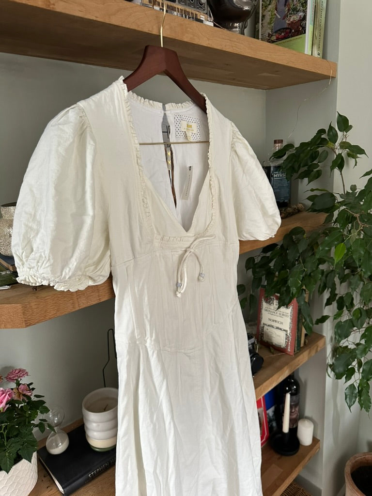 Anthropologie Maeve Short-Sleeve Linen Corset A-Line Midi Dress - Size M - RRP 158