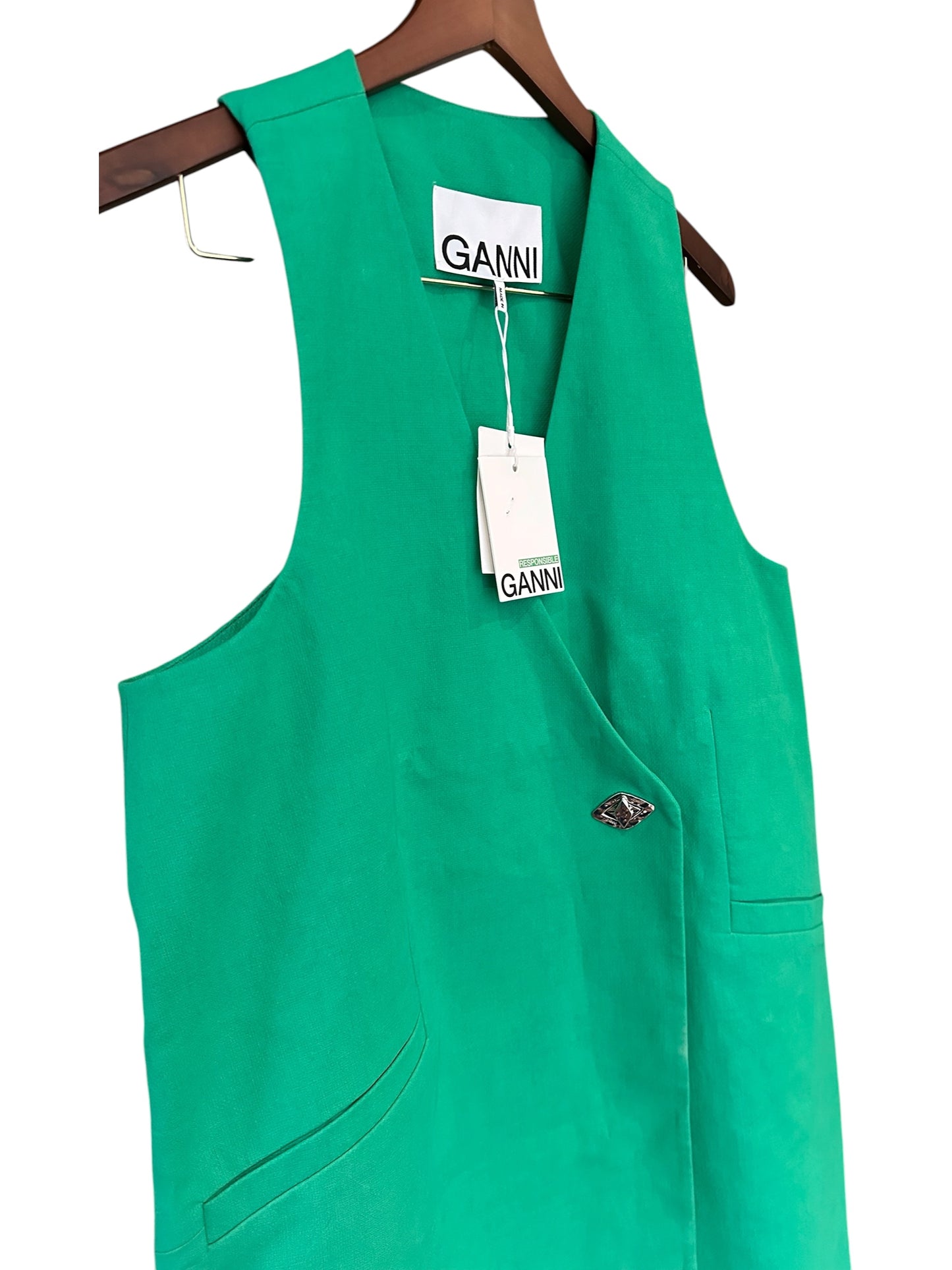 Ganni 100% Organic Cotton Bright Green Vest  - Size 42 UK 14 RRP 375