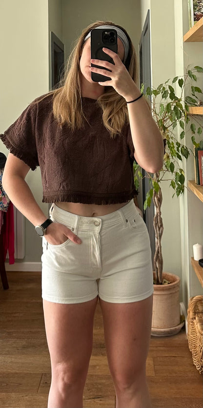 Free People White Denim We The Free Shorts - W26 UK 8