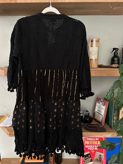 South Beach Trim Detail Tiered Mini Dress - Black Gold - UK 14 - RRP 42
