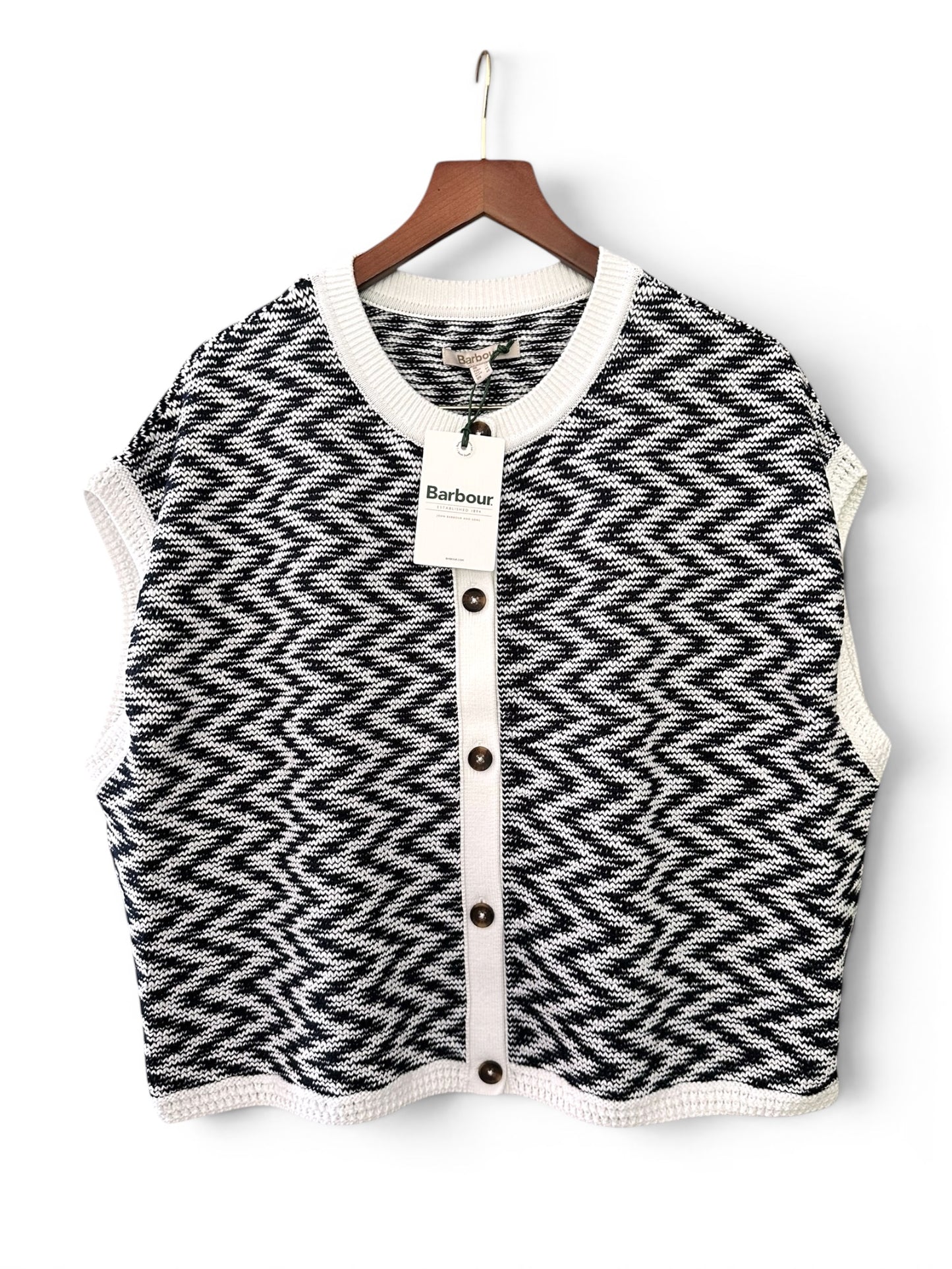 Barbour Olivia Button Through Knitted Vest - Cloud / Navy UK 18 RRP 104.99