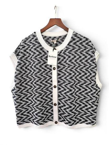 Barbour Olivia Button Through Knitted Vest - Cloud / Navy UK 18 RRP 104.99