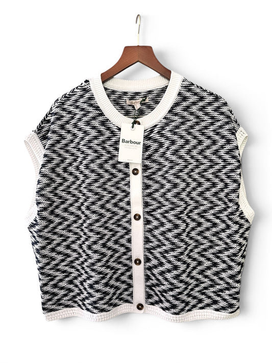 Barbour Olivia Button Through Knitted Vest - Cloud / Navy UK 18 RRP 104.99