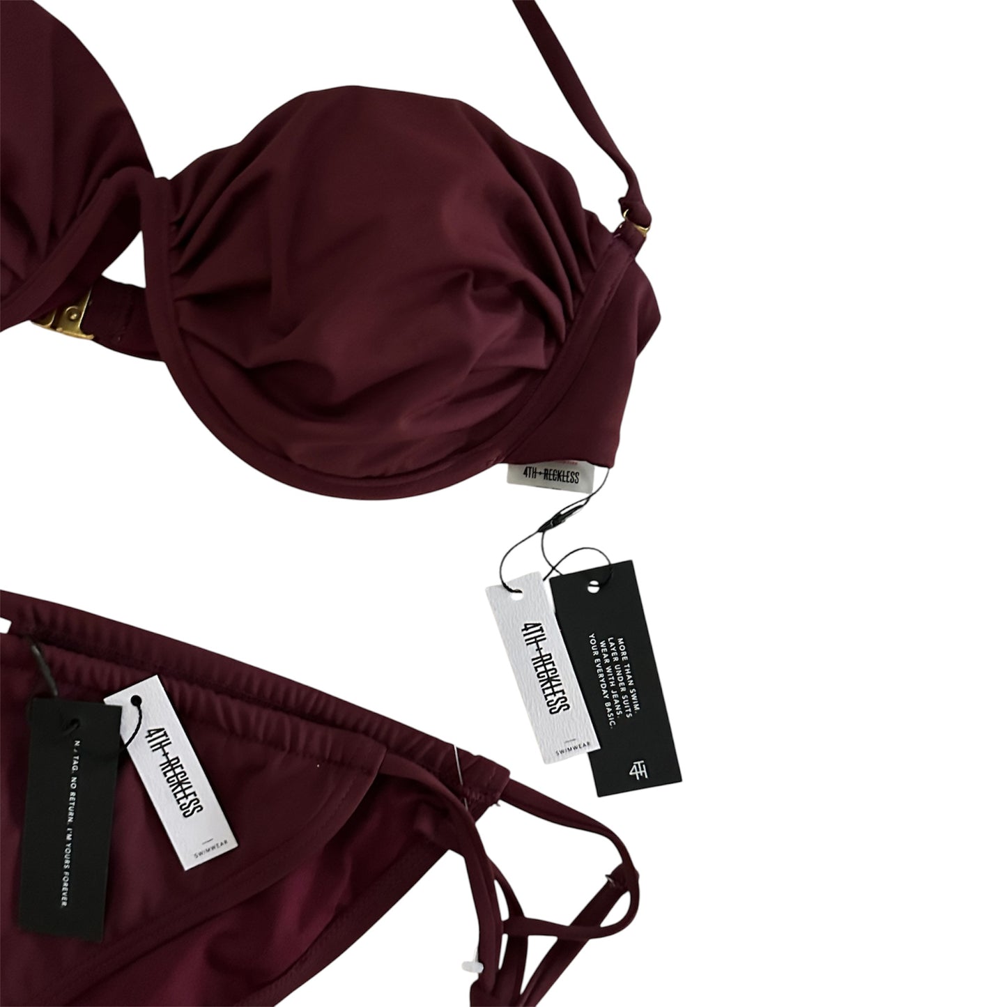 4th & Reckless Burgundy Underwire Bikini Set UK 16