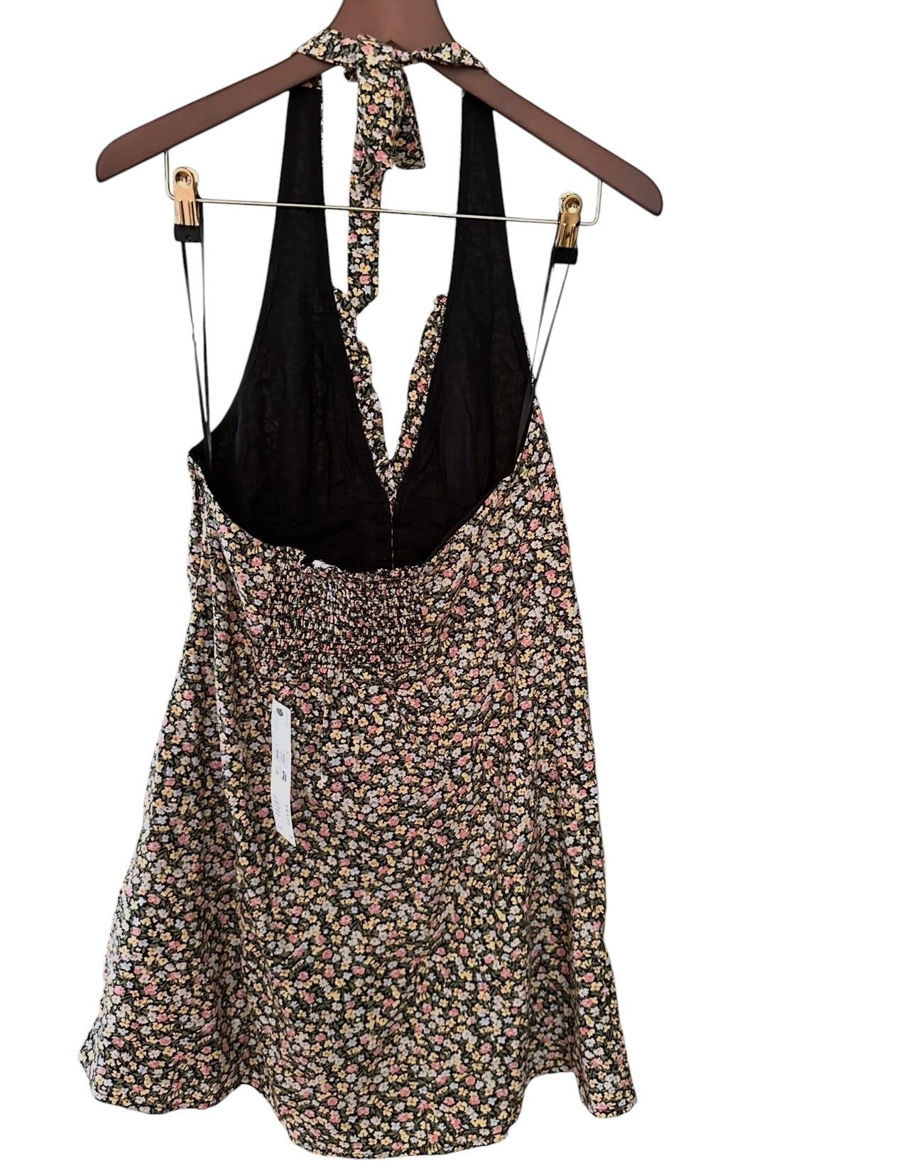 Urban Outfitters Kimchi Blue Charlie Black Floral Halterneck Backless Mini Dress - Size S