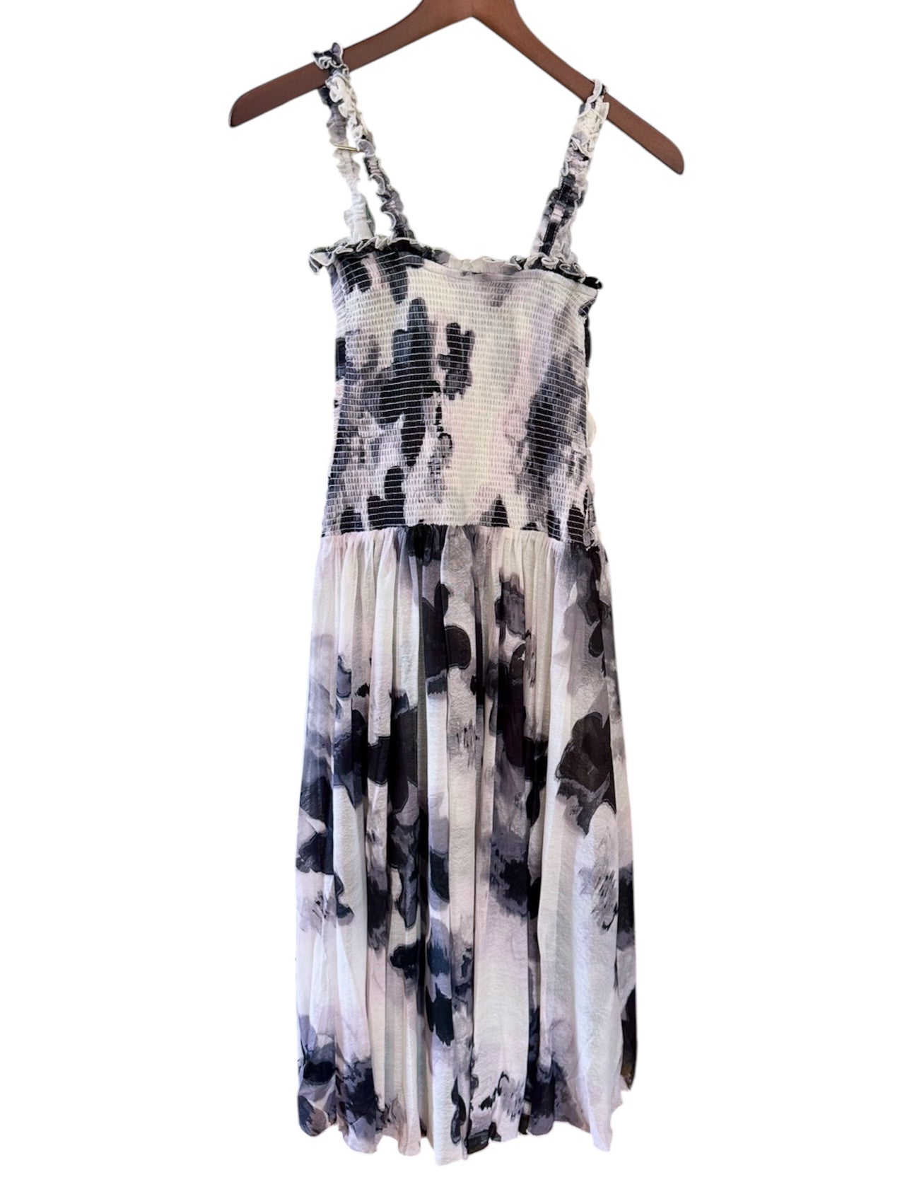 Free People Tessa Smocked Midi Dress Ivory / Black - Size XS - RRP 158