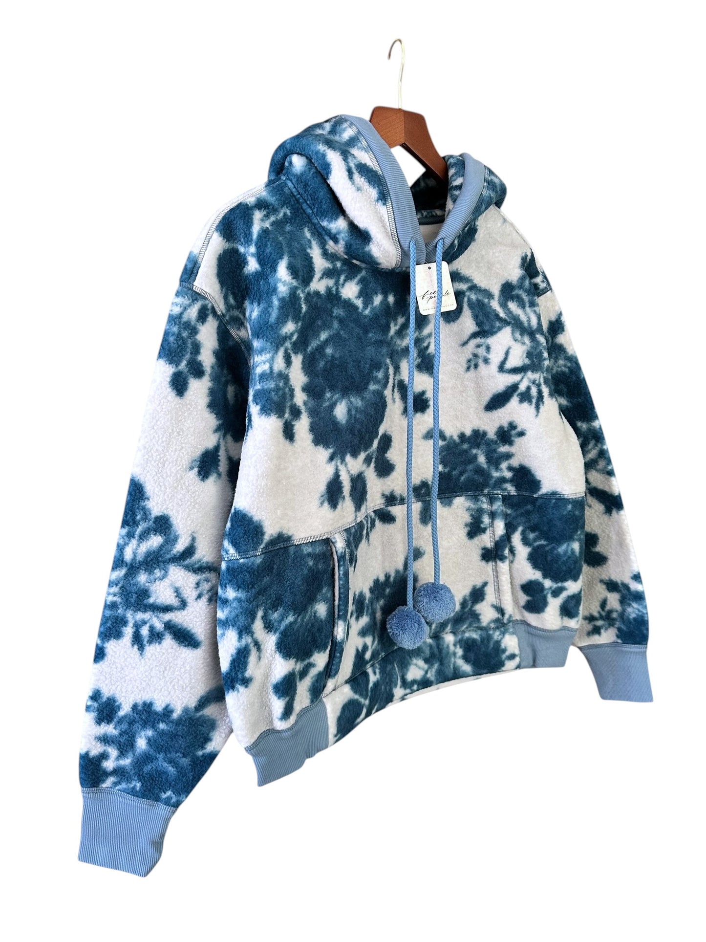 Free People With Love Sweatshirt Blue White Floral - Size XS RRP 118