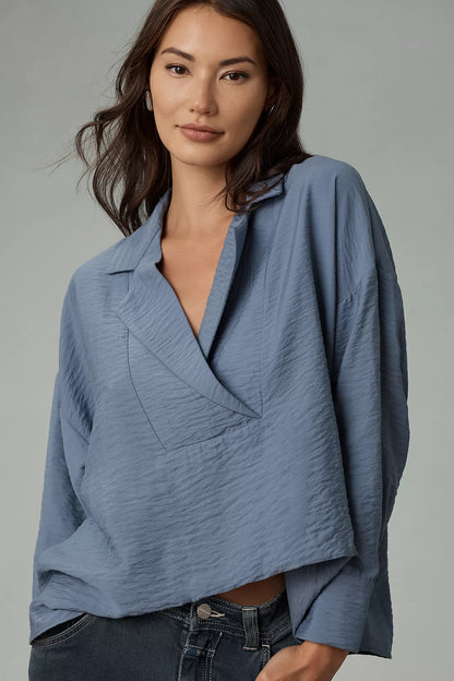Anthropologie The Dylon Long-Sleeve Wide-Placket Top Blouse - Size XL