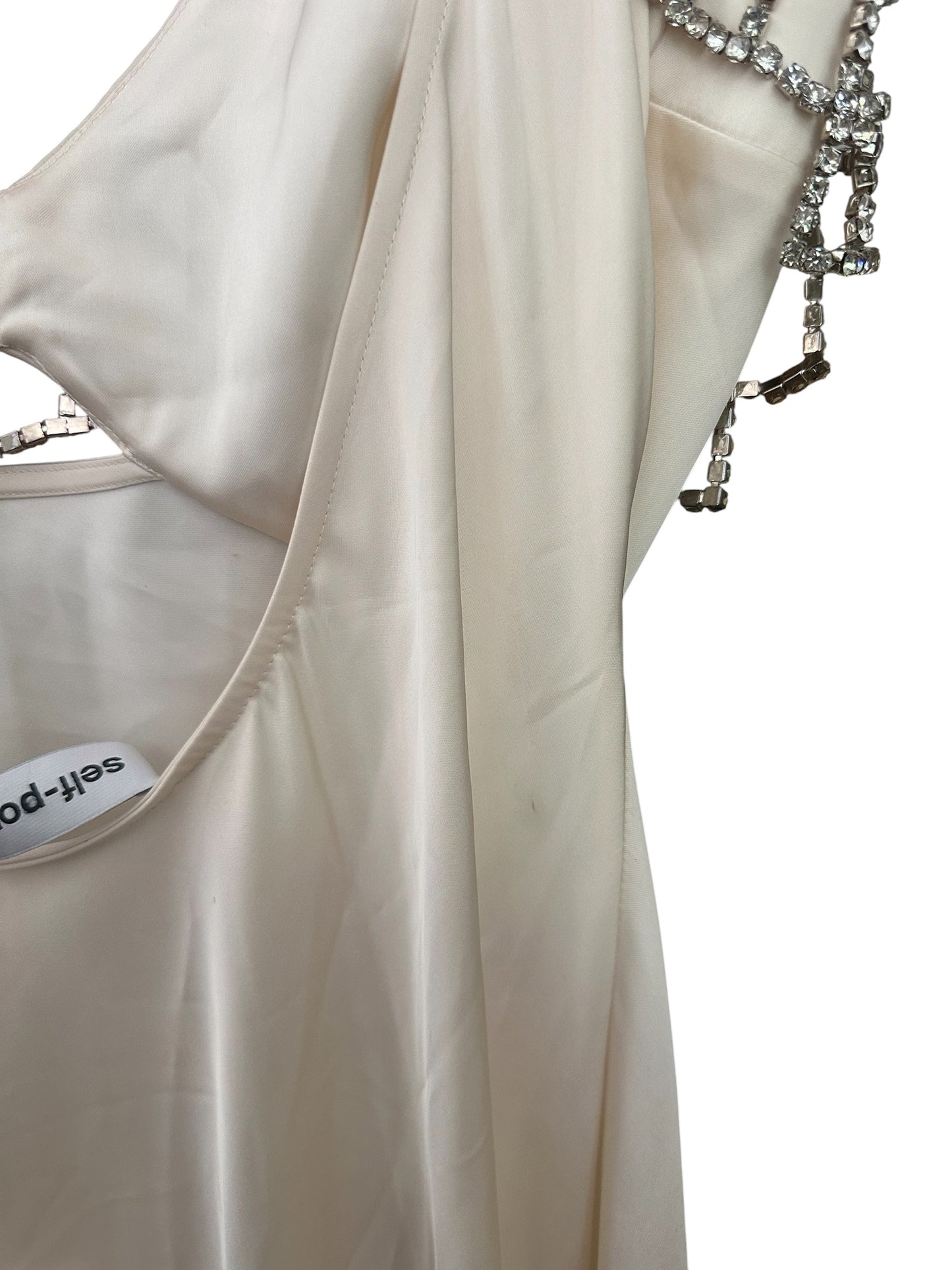 RRP 440 Self Portrait Cream Satin Diamanté Bralette Maxi Dress - UK 16