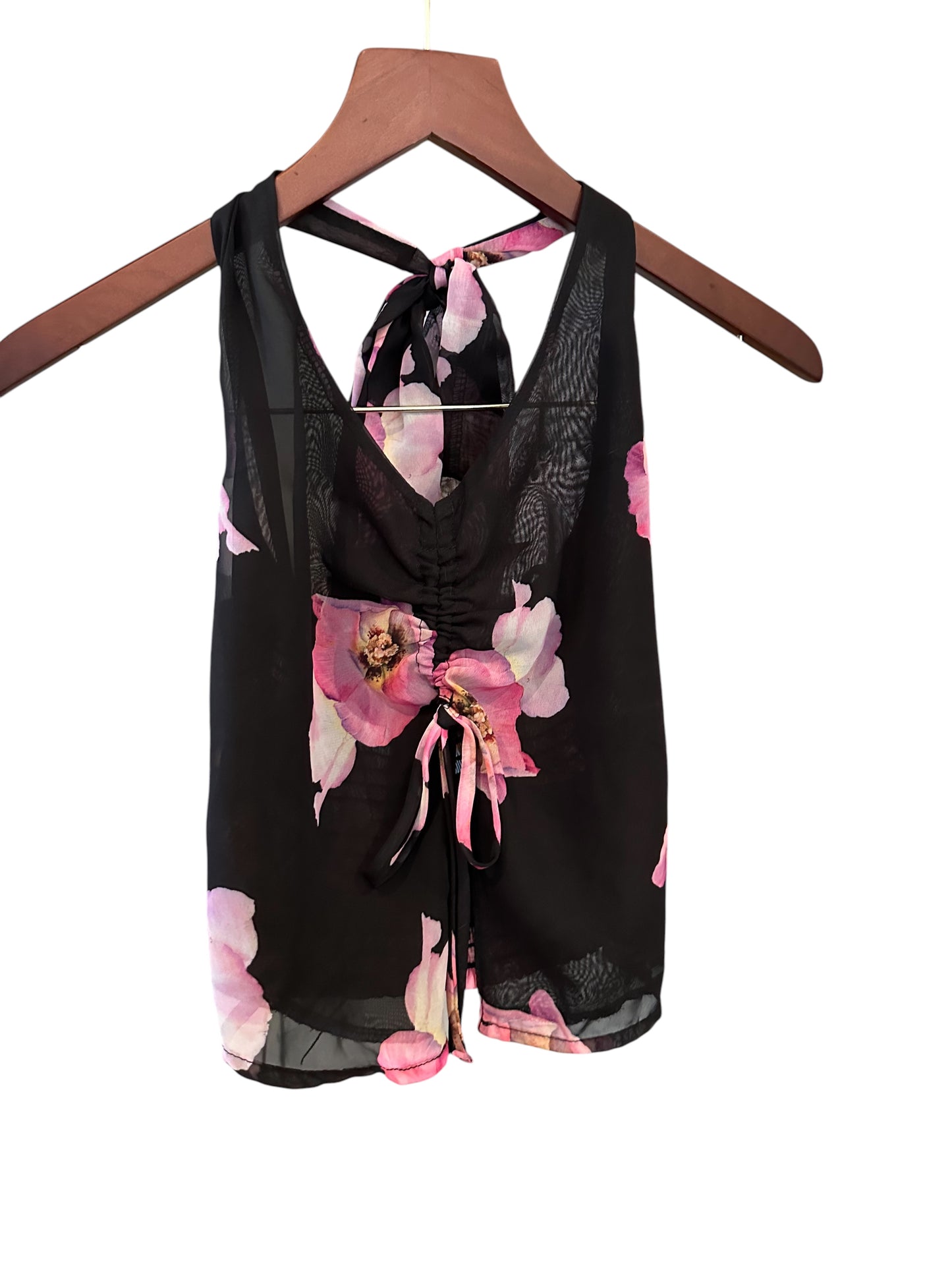 Urban Outfitters Silence + Noise Black Adriana Floral Ruched Halter Top Size XS