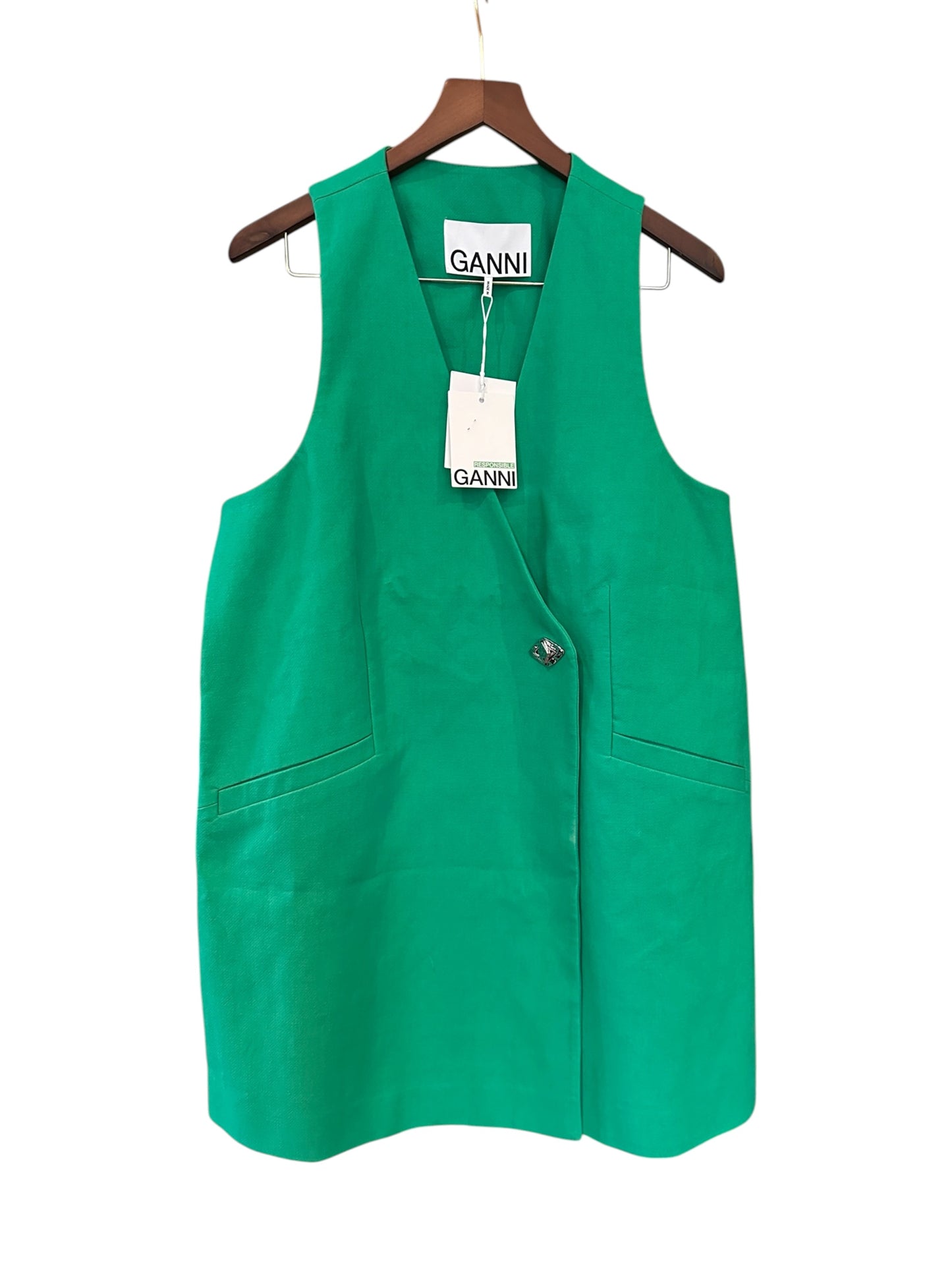 Ganni 100% Organic Cotton Bright Green Vest  - Size 42 UK 14 RRP 375