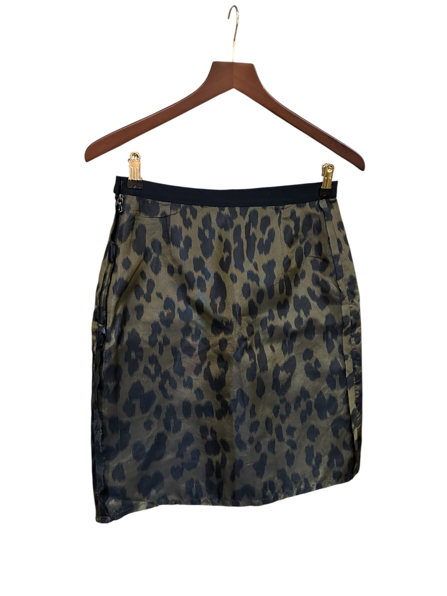 Lanvin Green Black Leopard-Print Silk Above The Knee Skirt - Size 38 / UK 10