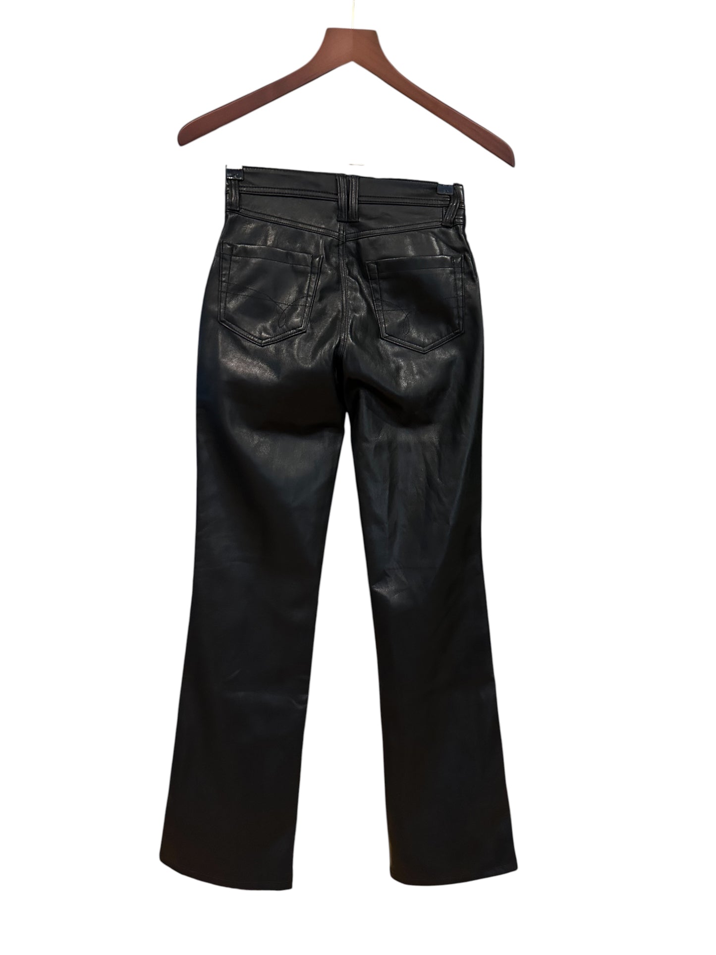 Bershka Black Faux Leather High Waisted Straight Leg Trousers - EU 32 - UK 4