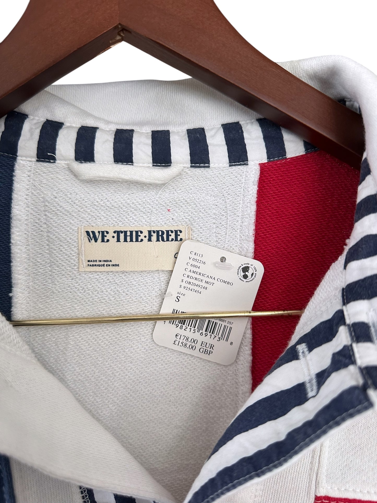Free People American Dream Polo Shirt Red Navy White Jumper - Size S