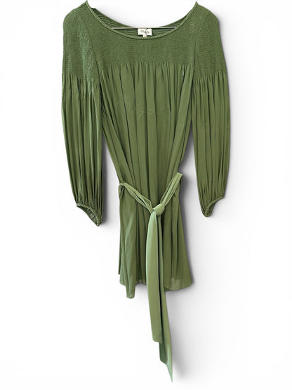 Temperley London Smocked Mini Dress in Green 100% Silk UK 10