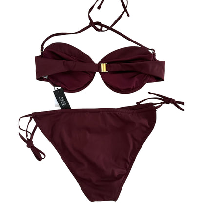 4th & Reckless Burgundy Underwire Bikini Set UK 16
