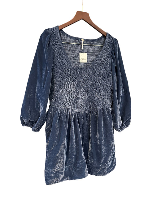 Free People Blue / Navy Velvet Mini Dress - Size S / M RRP 118