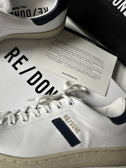 RE/DONE 70s Tennis Sneakers in distressed White leather / Navy Size 36 UK 3