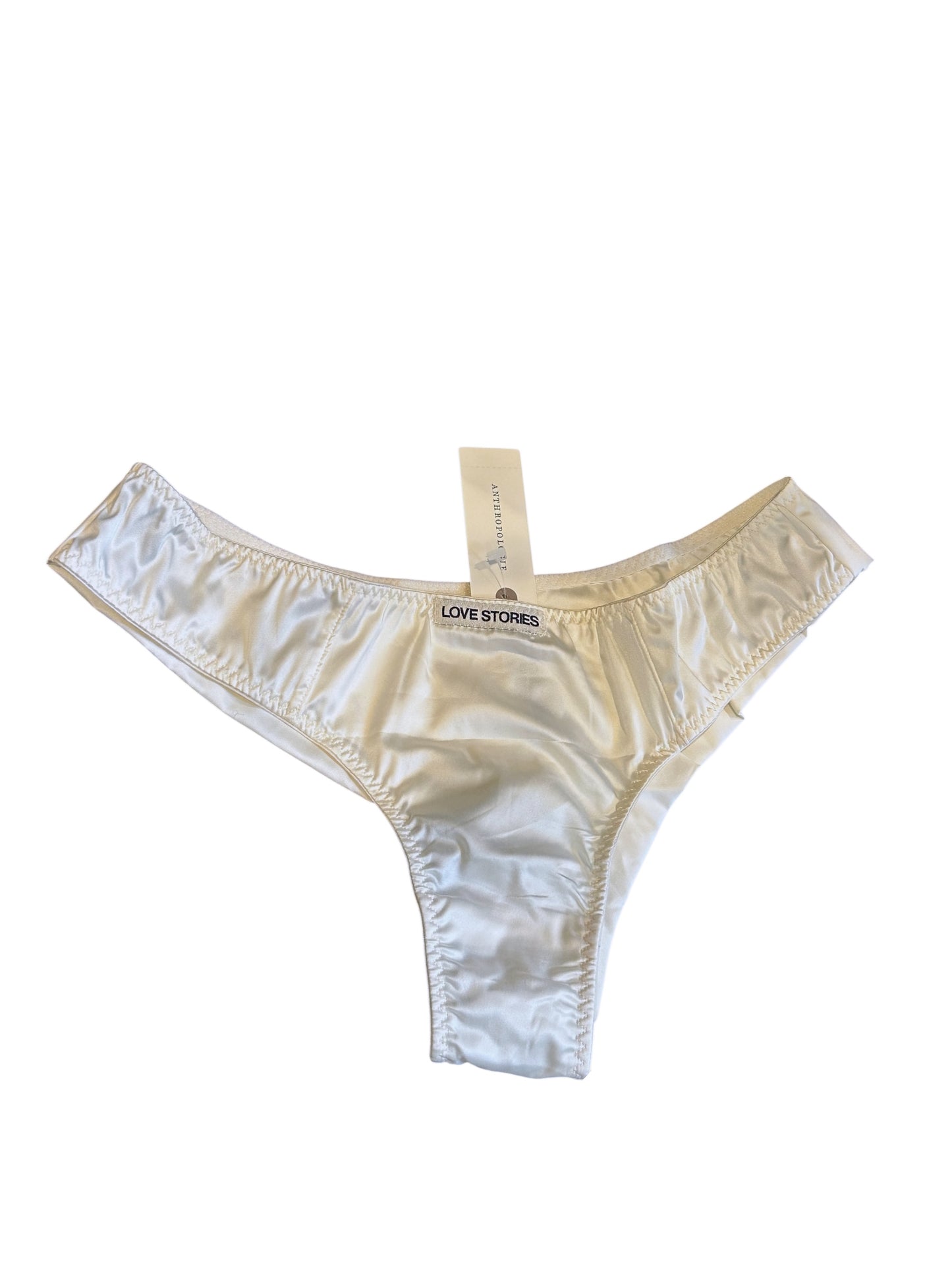 Anthropologie Love Stories Ivory Satin Pants / Cheeky Thong Cut Size M