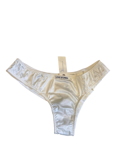 Anthropologie Love Stories Ivory Satin Pants / Cheeky Thong Cut Size M