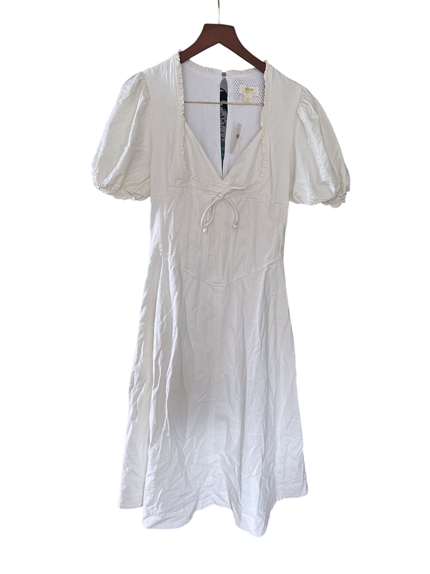 Anthropologie Maeve Short-Sleeve Linen Corset A-Line Midi Dress - Size M - RRP 158