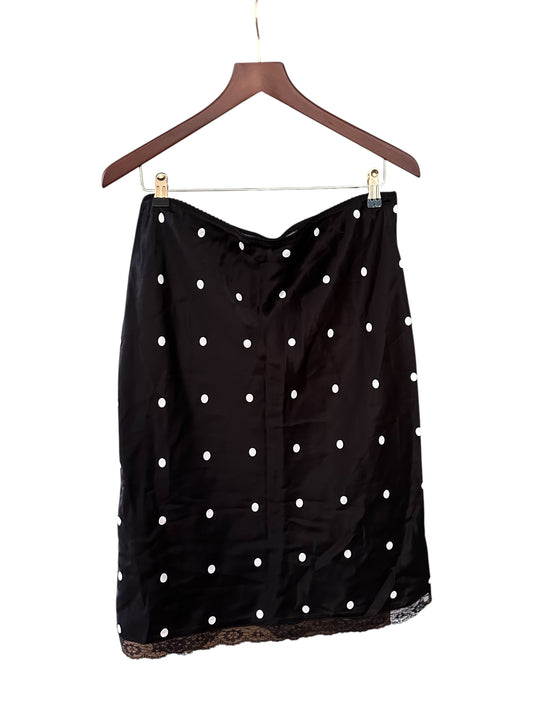 Black White Asos Dolka Dot Satin Lace Trim Mid Length Skirt - Size M 12-14