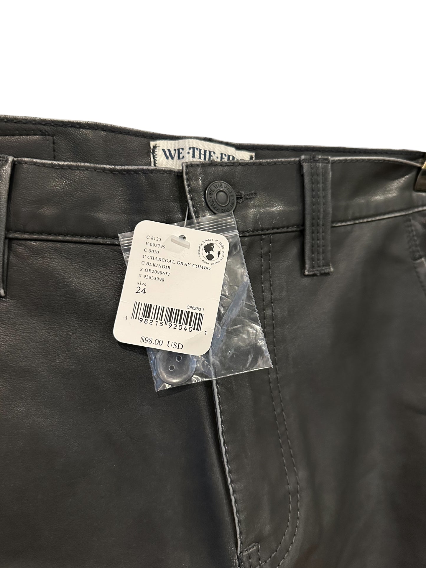 Free People We The Free Dylan Vegan Long Shorts - Black Charcoal Grey Combo - Size 24 UK 4