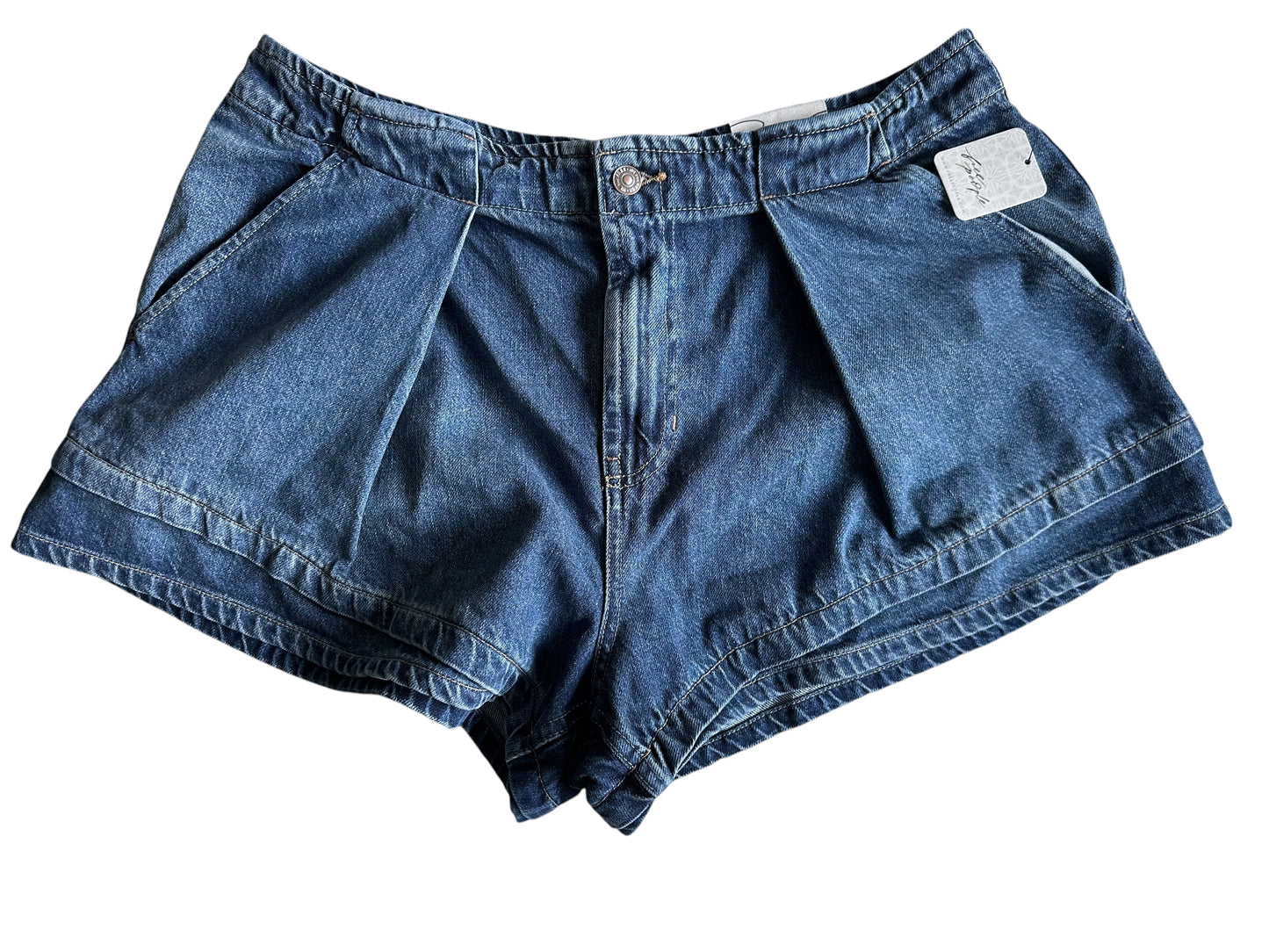 Free People We The Free Blue CRVY Low Ryder Shorts - W33 UK 16