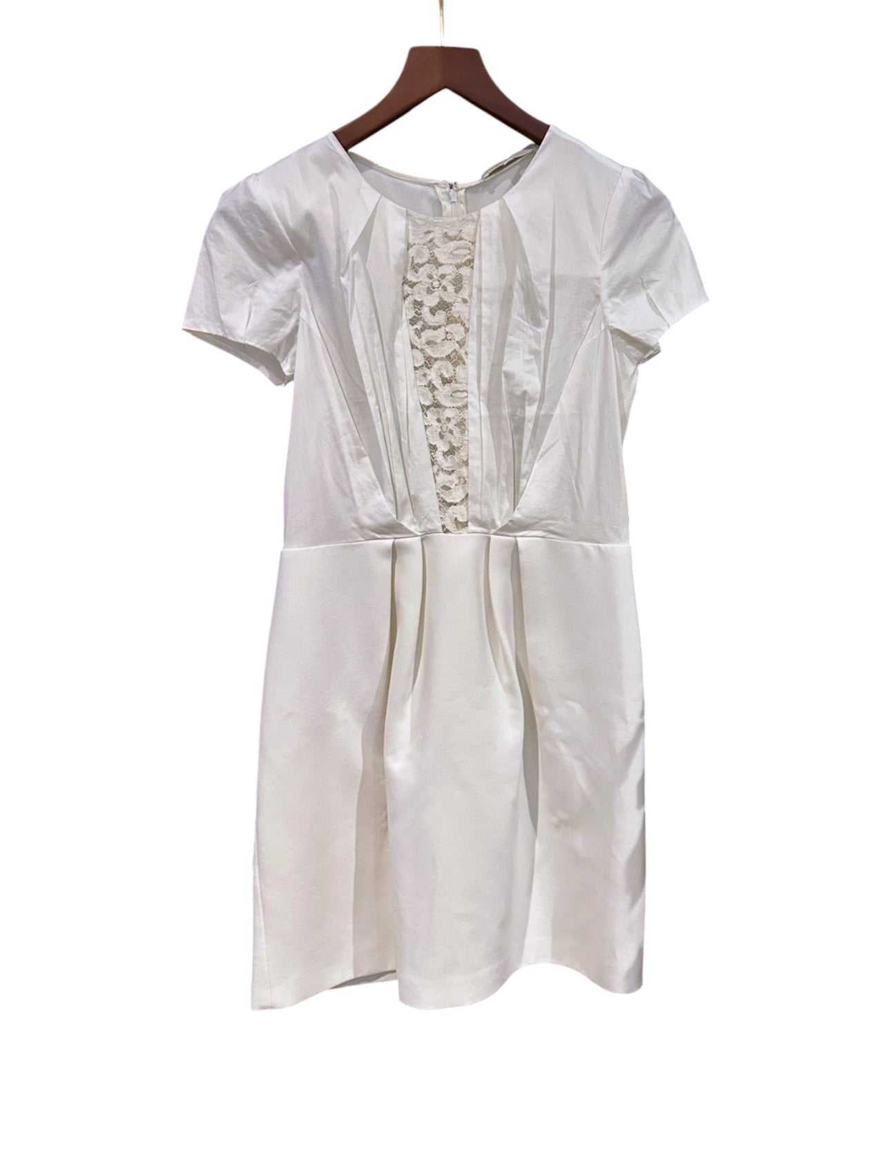 Maje Short Sleeve Structured Lace Panel Mini Dress - White / Size 1 / UK 8